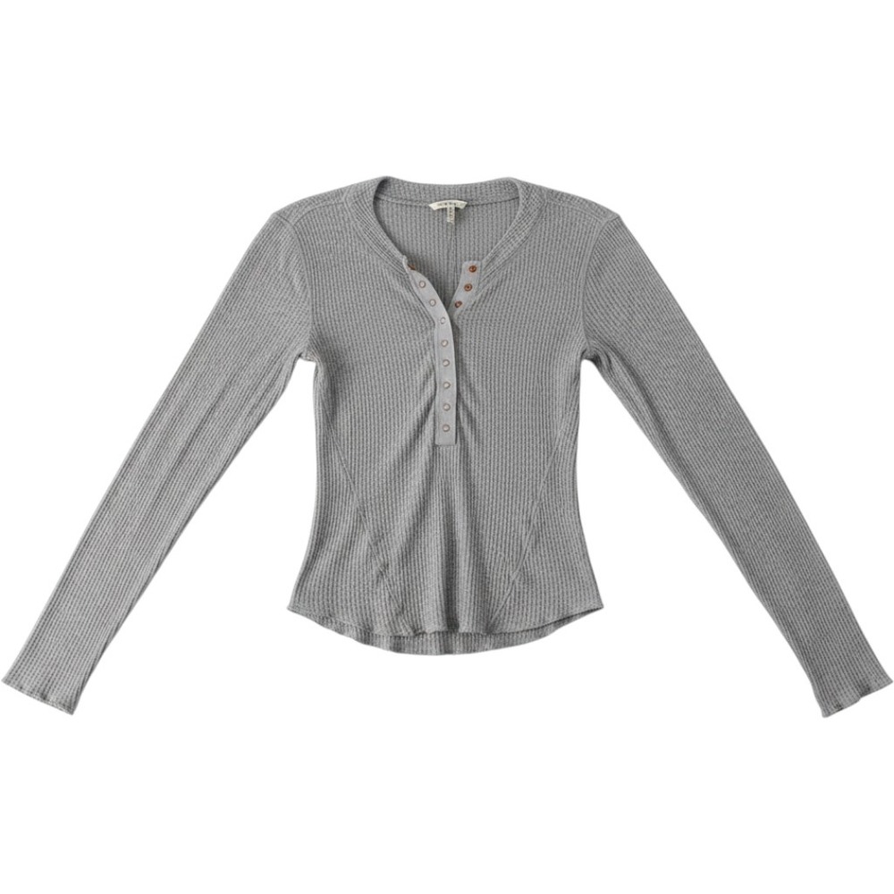 Intimately Free People Gray Waffle Knit Thermal Henley Top Small